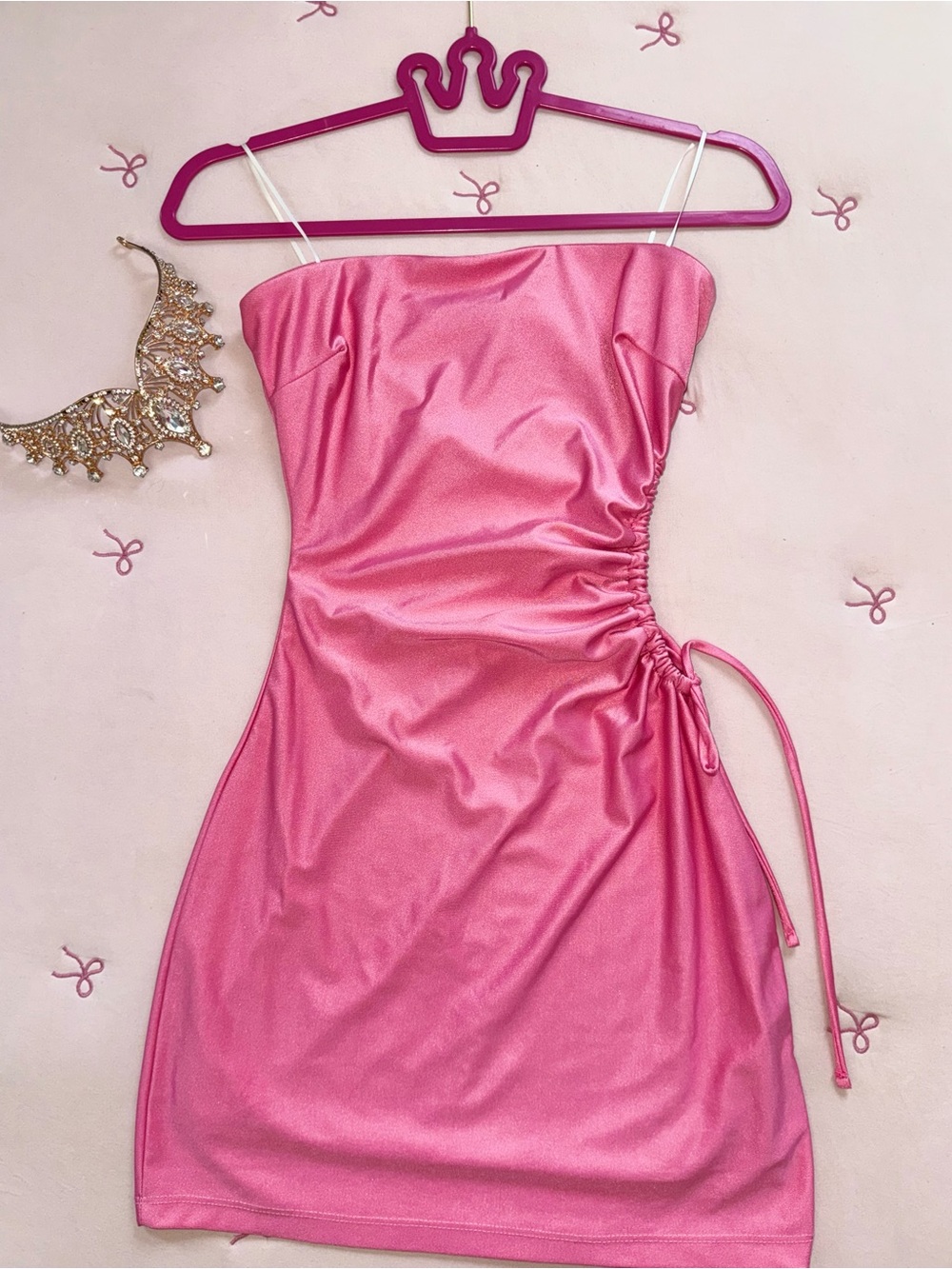 Windsor Pink Strapless Ruched Side Mini Dress